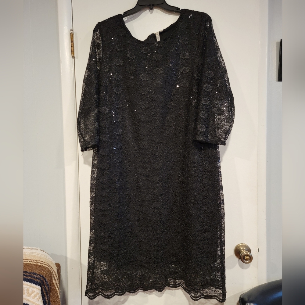 NY Collection Elegant Black Lace Long Sleeve Dress Sz 3X
